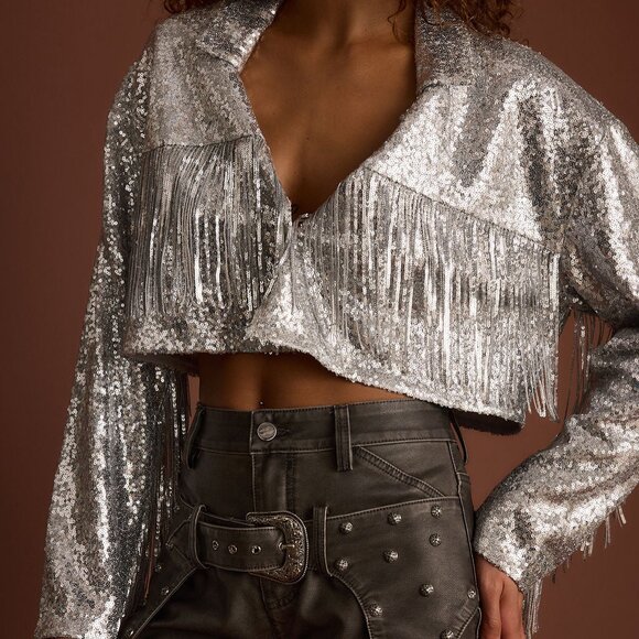 12th Tribe Star Crossed Sequin Fringe Jacket Size S/MS/M - Picture 1 of 3